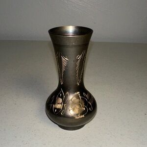 Vintage Brass Flower Etched design Vase